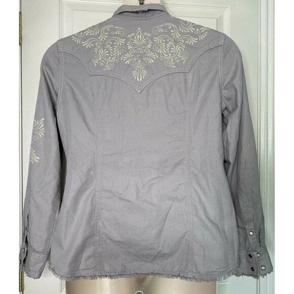 Noble Outfitters Large Western Snap Button Up Rodeo Shirt Equestrian Raw Hem - Picture 5 of 9